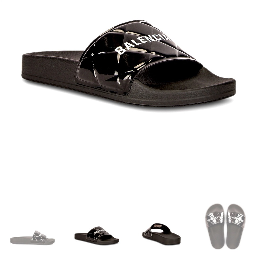🔥 BALENCIAGA pool slides sandals quilted black logo FR40 US 9/9.5